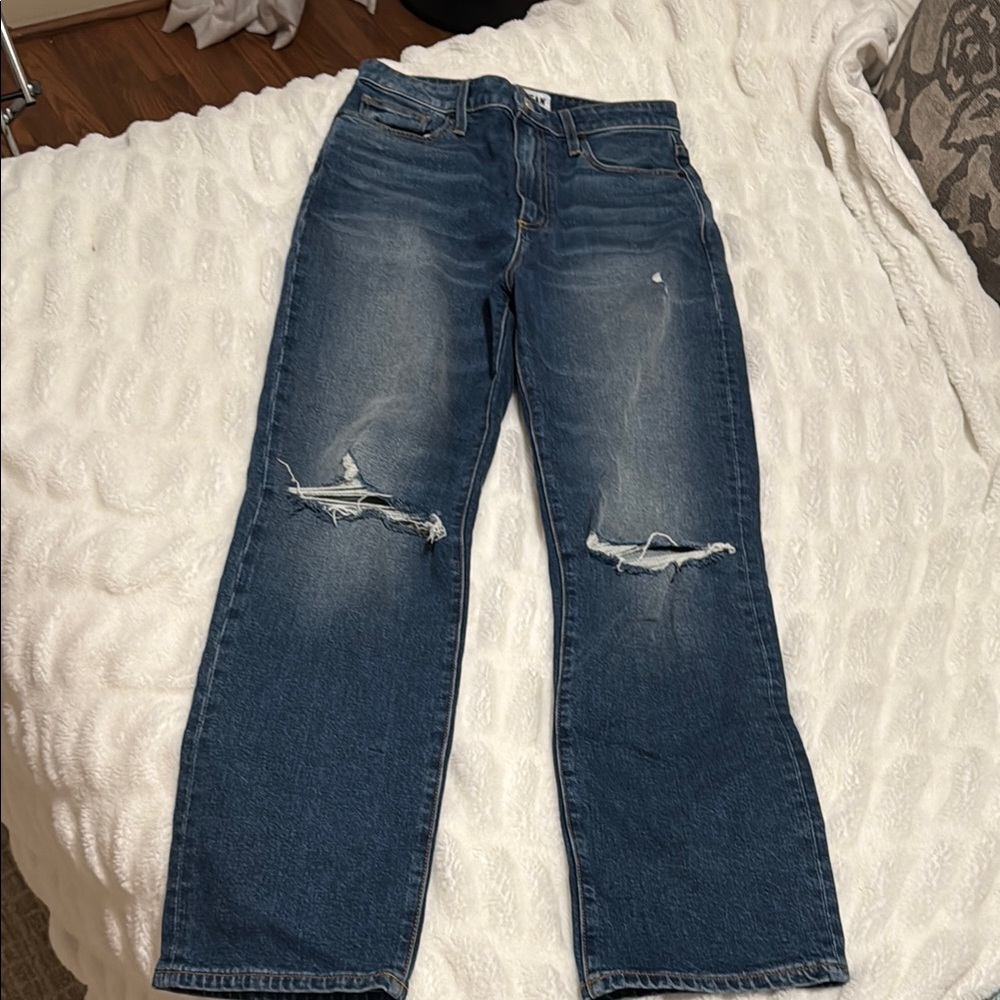 Blue Boyfriend Jeans with Distressed Details